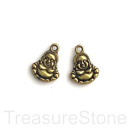 Charm, brass-finished, 10x11mm laughing buddha. Pkg of 6.