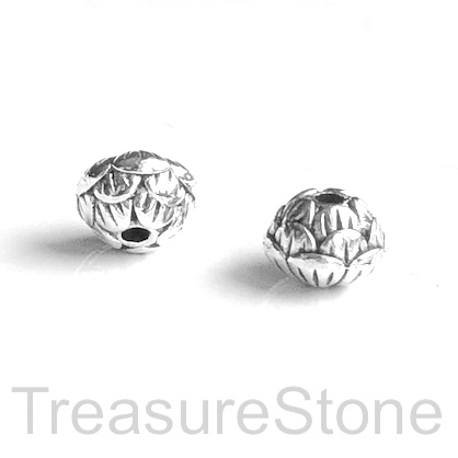 Bead, antiqued silver finished, 6x8mm lotus flower. Pkg of 12