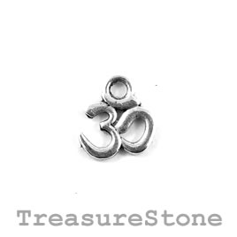Charm, silver-plated, 10mm Aum symbol.Pkg of 12