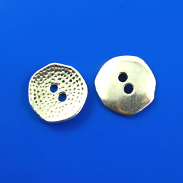 Bead, silver-finished, 15x16mm button. Pkg of 6.