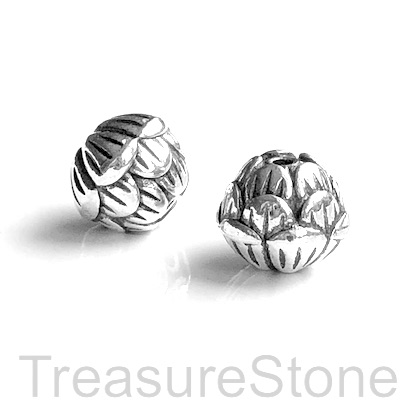 Bead, antiqued silver finished, 11x13mm lotus flower. Pkg of 6