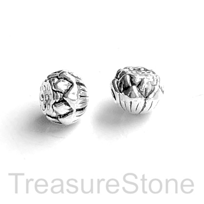 Bead, antiqued silver finished, 8x6mm lotus flower. Pkg of 12