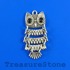Charm/pendant, silver-plated, 18x34mm owl. Pkg of 3.