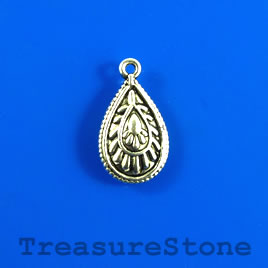 Charm/pendant, silver-plated, 13x18mm teardrop. Pkg of 6. - Click Image to Close