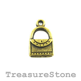 Charm/Pendant, brass colored, 11x14mm purse. Pack of 10.