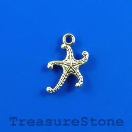 Charm, silver-finished, 13x16mm starfish. Pkg of 10.