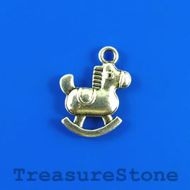 Charm/pendant, silver-plated, 15mm rocking horse. Pkg of 10