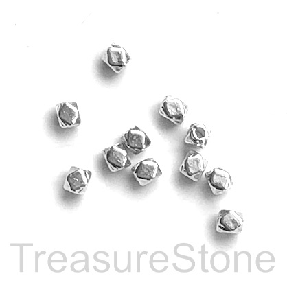 Bead, antiqued silver-finished, 3.5mm faceted cube, spacer. 25.