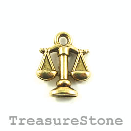 Charm/Pendant, gold-plated, 12mm zodiac sign, Libra. Pack of 10