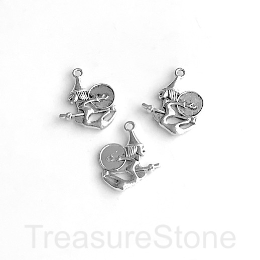 Charm/pendant, silver-plated, 20mm witch on broomstick. Pkg of 8