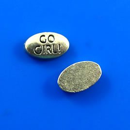 Floating charm, silver-finished, 6x9mm "GO GIRL". Pkg of 20. - Click Image to Close
