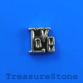 Floating charm, silver-finished, 9mm "Love". Pkg of 8.