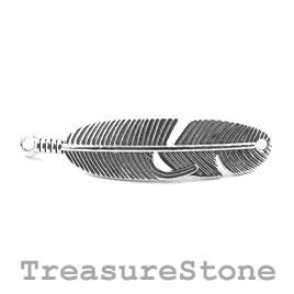 Pendant/Link, silver-plated, 42mm feather. Pkg of 5