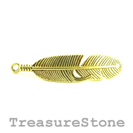 Pendant/Link, gold-plated, 42mm feather. Pkg of 5