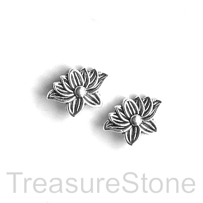 Bead, antiqued silver finished, 9x13mm lotus flower. Pkg of 10