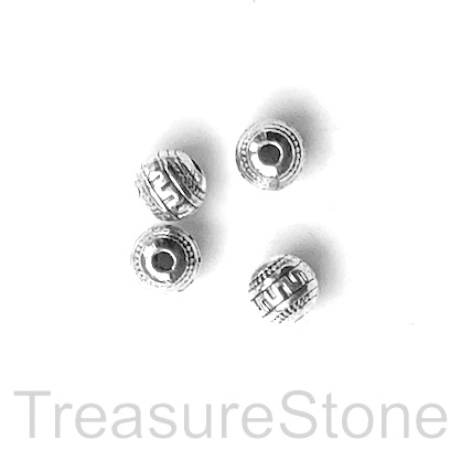 Bead, antiqued silver-finished, 6mm round spacer. Pkg of 15.