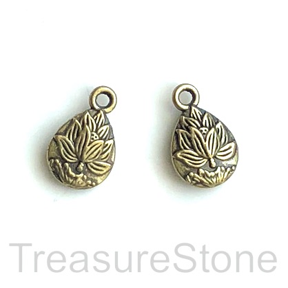 Charm, brass-colored, 10x12mm lotus flower. Pkg of 12.