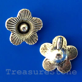 Charm/pendant, silver-plated, 14mm flower. Pkg of 10