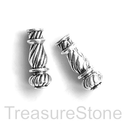 Bead, antiqued silver-finished, 10x25mm. Pkg of 4.