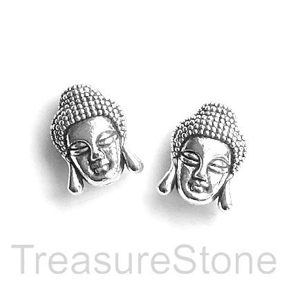 Bead, antiqued silver finished, 12x16mm Buddha Head. Pkg of 8