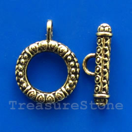 Clasp, toggle, antiqued silver-finished, 18mm. Pkg of 6.