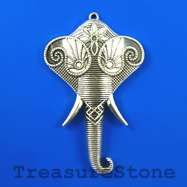 Pendant, silver-colored, 52x80mm elephant. Sold individually.