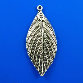 Pendant, silver-finished, 23x47mm leaf. Pkg of 2. - Click Image to Close