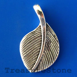 Charm/pendant, silver-plated, 16x20mm leaf. Pkg of 4