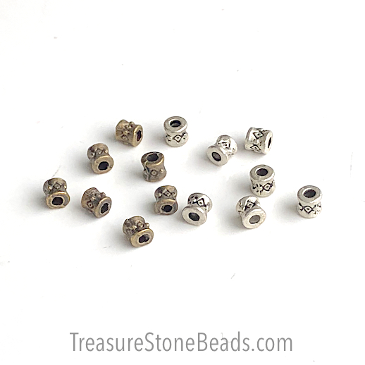 Bead, antiqued brass finished tube, 3x5mm tube spacer. Pkg of 25