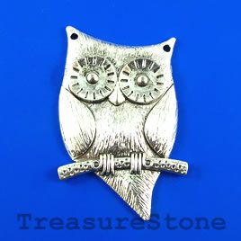 Pendant, silver-finished, 44x72mm owl. Sold individually.