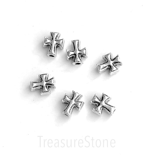 Bead, silver-colored, 8x10mm cross. Pkg of 10