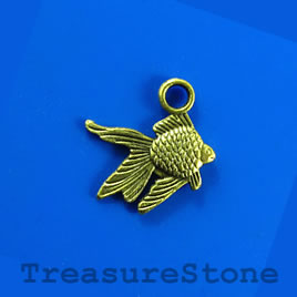 Charm/pendant, brass-plated, 18x20mm goldfish. Pkg of 11.