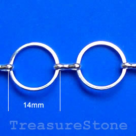 Chain, brass, silver-finished, 14mm. Sold per pkg of 1 meter.