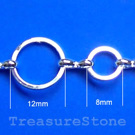 Chain, brass, silver-finish, 12/8mm. Sold per pkg of 1 meter.