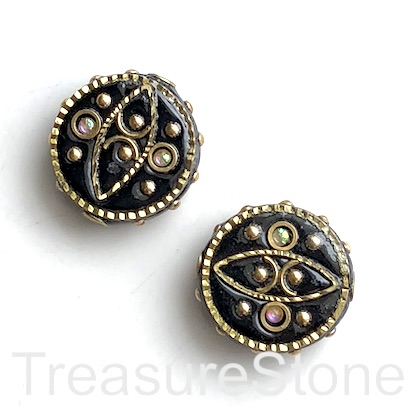 Bead, Tibetan Inlay, Mosaic,handmade,brass,22mm flat round.ea