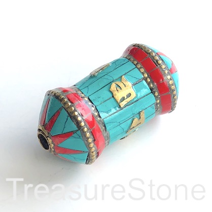 Bead, pendant, Tibetan Inlay, Mosaic,handmade,brass,25x47mm.ea