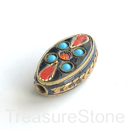 Bead, Tibetan Inlay, Mosaic,handmade,brass,19x31mm flat oval.ea
