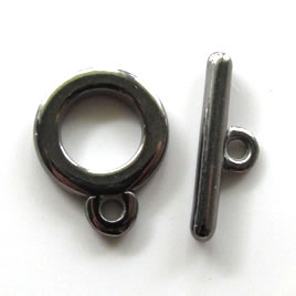 Clasp, toggle, black-colored, 13/19mm. Sold individually.