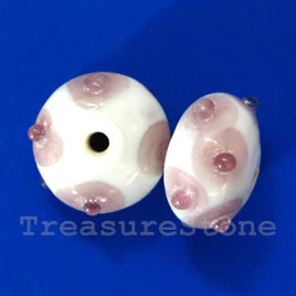 Bead, lampworked glass, white, 9x14mm rondelle. Pkg of 5. - Click Image to Close