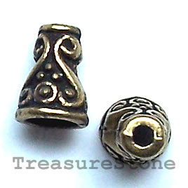 Cone, antiqued brass finished, 8x10mm. Pkg of 12