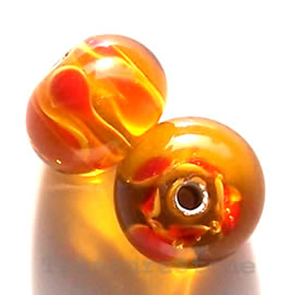 Bead, lampworked glass, orange, 11x8mm rondelle. Pkg of 6