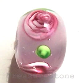 Bead, lampworked glass, pink, 7x10mm rondelle. Pkg of 6.