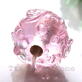 Bead, lampworked glass, pink, 14x8mm rondelle. Pkg of 6.
