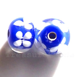 Bead, lampworked glass, blue, 12x9mm rondelle. Pkg of 6.