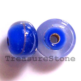 Bead, lampworked glass, blue, 7x10mm rondelle. Pkg of 6