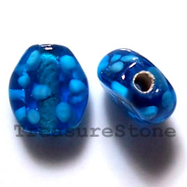 Bead, lampworked glass, blue, 12x11x7mm. Pkg of 8.
