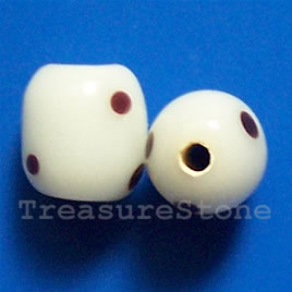 Bead, lampworked glass, white, 8x9mm drum. Pkg of 10.
