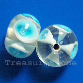 Bead, lampworked glass, blue, 13x10mm rondelle. Pkg of 5