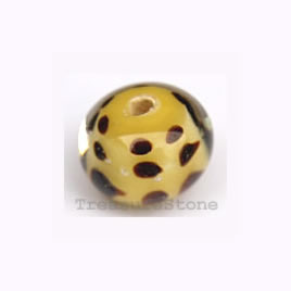 Bead, lampworked glass, yellow, 13x10mm rondelle. Pkg of 6.