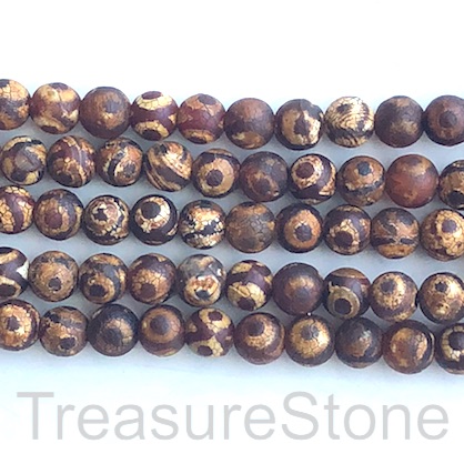 Bead, agate (dyed), brown patterned, matte,8mm round. 14", 48pcs - Click Image to Close